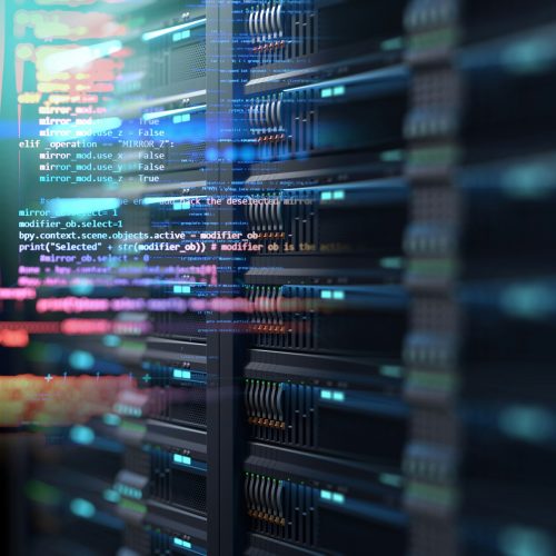 Image of code overlayed over a server