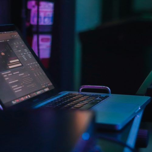 Laptop in a dark room